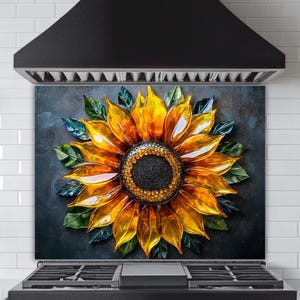 Sunflower Glass Backsplash: Vibrant Floral Kitchen Decor