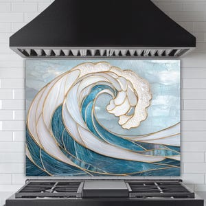 Ocean Wave Kitchen Backsplash - Stained Glass Tempered Panel