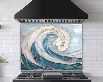 Ocean Wave Kitchen Backsplash - Stained Glass Tempered Panel