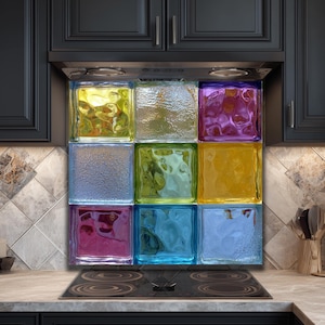 Tempered Glass Backsplash, Colorful Glass Block Mosaic, UV-Printed, Heat Resistant