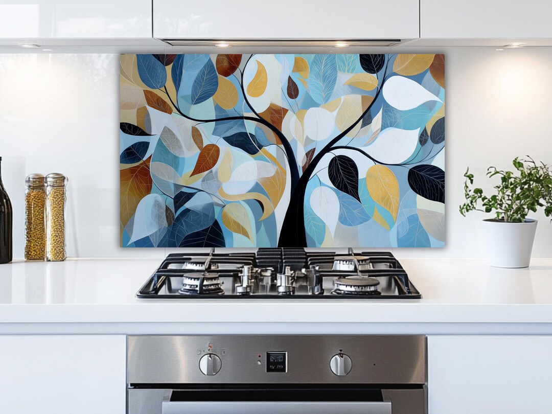 Abstract Tree Tempered Glass Kitchen Backsplash, Stove Oven Wall Art - Etsy