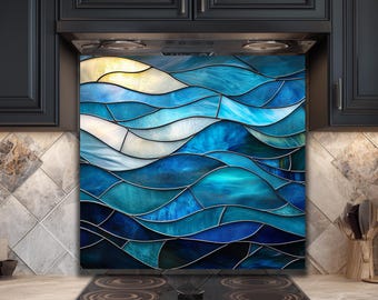 Ocean Wave Glass Backsplash - UV Printed, Easy-Clean Kitchen Splash Guard
