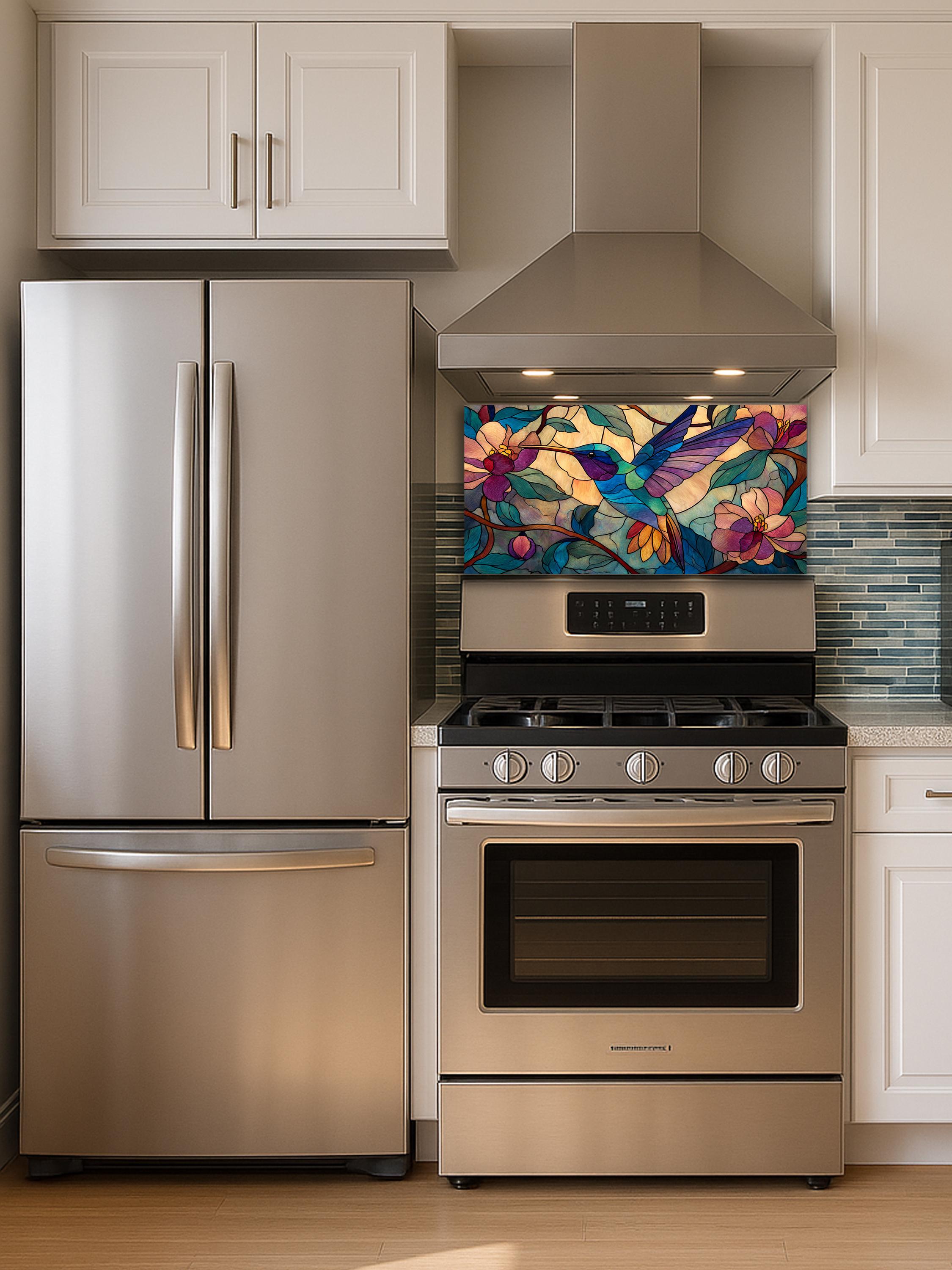 Stained Glass Hummingbird Kitchen Backsplash, Colorful Bird Art - Etsy