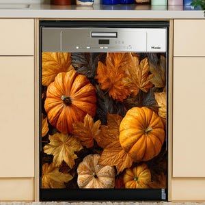Autumn Pumpkin & Leaves Dishwasher Magnet Cover: Fall Kitchen Decor