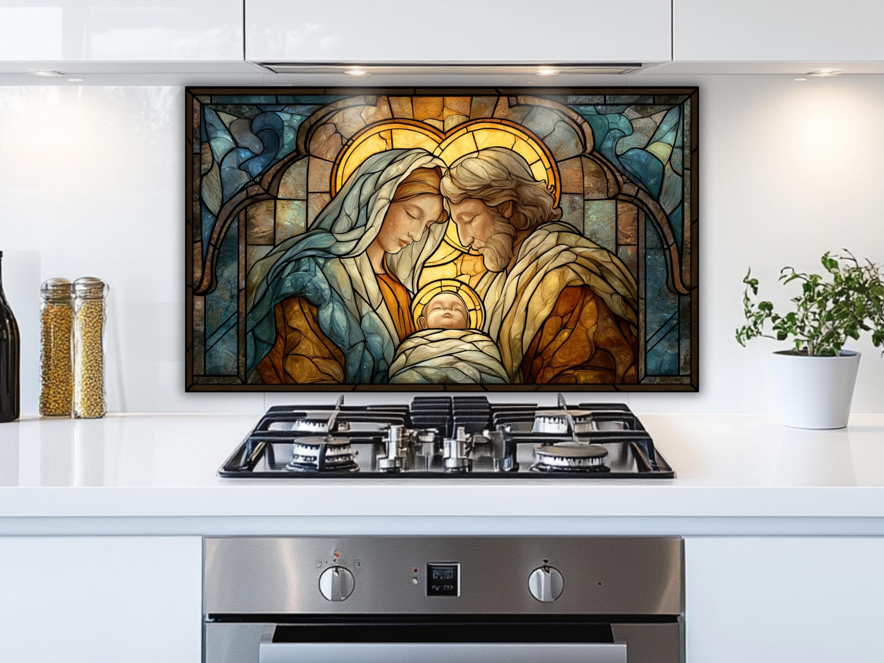 Holy Family Stained Glass Backsplash: Nativity Scene Art - Etsy