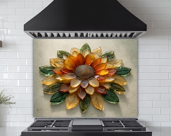 Crystal Sunflower Kitchen Backsplash: Tempered Glass Mosaic Art
