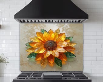 Sunflower Glass Backsplash: Bright Yellow Floral Kitchen Tile