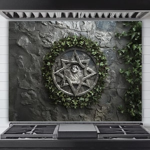 Wiccan Pentacle Tempered Glass Backsplash: Spiritual Kitchen Decor