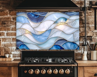 Ocean Waves Stove Backsplash: Art Nouveau Stained Glass Look