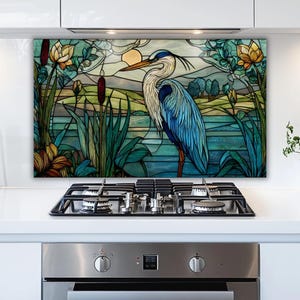 Kitchen Backsplash Panel: Blue Heron Design - Tempered Glass