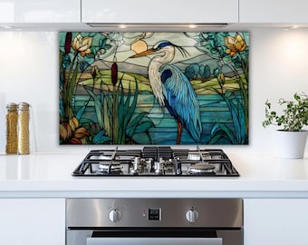 Kitchen Backsplash Panel: Blue Heron Design - Tempered Glass