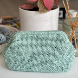 Crochet bag, Luxury bag, Water Green Bag, Knitted Clutch, Paper Raffia Yarn Knitting Daily or Evening used Handbag, design bag for women