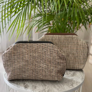 Crochet bag, Luxury bag Banana Fibre Yarn, Black Leather Detail, Pouch bag, Daily or Evening used Handbag, design bag for women