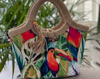 Exotic Birds Luxury Bag, Digital Print Fabric, Summer Tote bag Daily or Evening used Handbag, Gift for her, handle bags