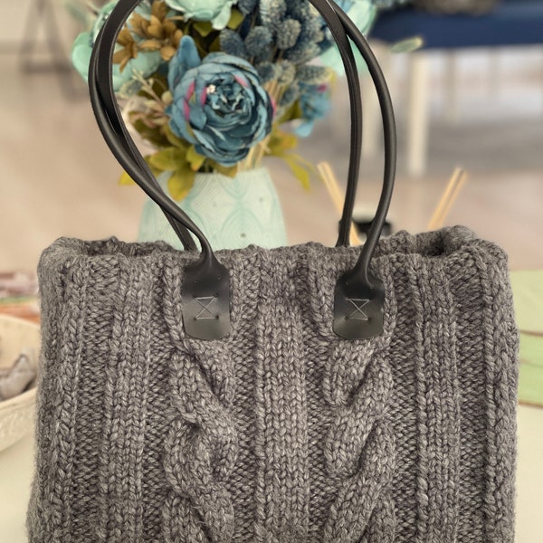 Crochet Bag, Luxury Bag, Dark Grey Bag Knitted Tote Bag,  Woolen Yarn Knitting Daily or Evening used totebag, design shoulder bag for women