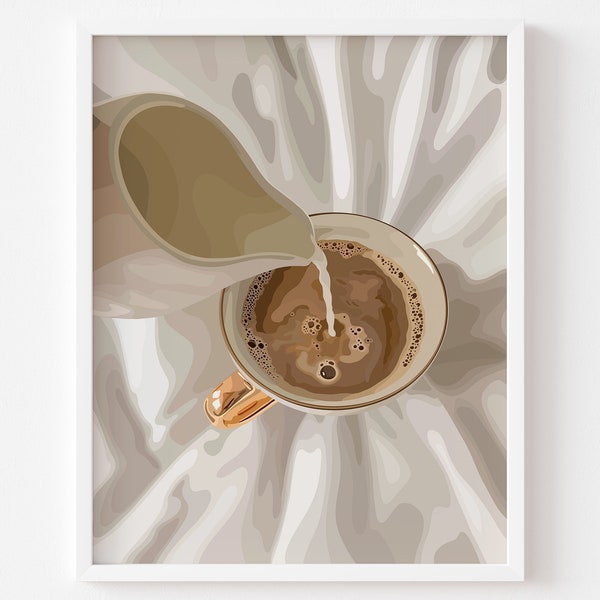 Koffie poster (30x40 / 40x50 / 50x70 / 70x100), foto muur, muurschildering, poster voor de keuken, koffie poster, beige poster illustratie