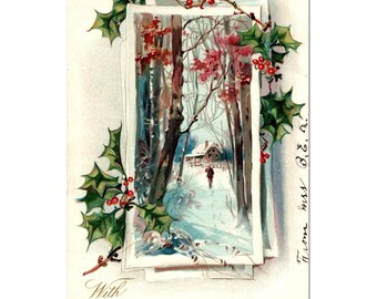 1906 Antique Christmas Postcard - Hand Written Message - One 1 Cent Stamp USA