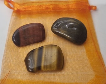 The Eye Of The Tiger Crystal Pack, Red Blue Gold Tigers Eye, For Courage & Bravery, Tigers Eye Tumbles, Block Negativity, Powerful Gemstones