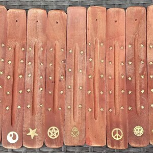 Wooden Incense Stick Holder Various Designs Incense Ski, Spiritual Design, Stars, Triple Moon, Om, Ganesh, Home Fragrances Sticks Burner image 1