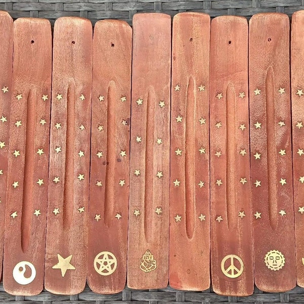 Wooden Incense Stick Holder (Various Designs) | Incense Ski, Spiritual Design, Stars, Triple Moon, Om, Ganesh, Home Fragrances Sticks Burner
