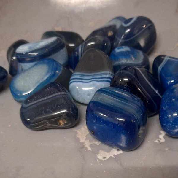 Blue Banded Agate - XL Crystal Tumblestone | Large Tumbles, Striped, Tumbled Stone, Peaceful, Relaxing, Comforting, Gem, Holistic Healing