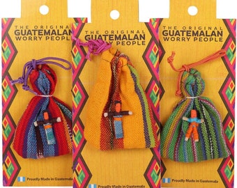 Worry Dolls (1 bag, 6 dolls in bag) Handmade, in Guatemala Ethically Sourced, Set For Kids Children, No Worrying Trouble Anxiety Pocket Doll