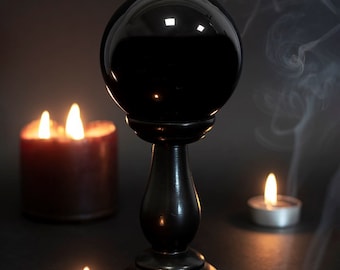 Black Crystal Ball With Stand | Divination, Glass Sphere, Tarot, Fortune Teller, Scrying Tool, Spirituality, Psychism, Spiritual, Gift Box