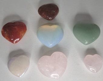 Crystal Hearts Rose Quartz Aura, Green Aventurine, Carnelian, Black Jasper Opalite, Love Heart , Valentines Spiritual Gift, Gemstone Carving