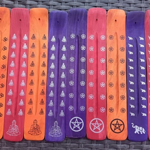 Wooden Incense Stick Holder Various Designs Incense Ski, Spiritual Design, Stars, Triple Moon, Om, Ganesh, Home Fragrances Sticks Burner image 3