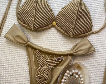 Gold Bikini, Boho Bikini For Women, Cheeky Bathing Suit, Sustainable Bathing Suit