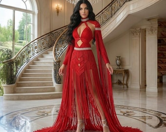 Macramé Fringe party Dress - Exclusive Handmade Design -Imperial dress -womens birthday dress -beach wedding gown