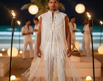 Men's Macramé Cape - Luxury Hand-Knotted Resort Wear