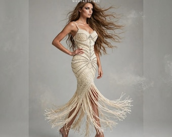 Custom Wedding dress & Evening Couture, Unique boho wedding dress, Dress with Long strings, Lumina Dress