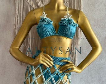 Unser Fleur de Lys Batik-Makramee-Bikini, Strandbekleidung, Makramee-Bikini