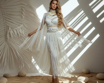 Luxury Handmade Macramé Royalty Dress - Festival & Special Events Boho Gown