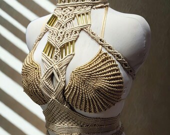 women&#39;s golden macrame festival harness
