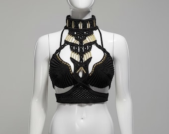 Women's Macramé Harness-gold chest piece-clothing accesories-macrame top-festival Harness-party chest piece