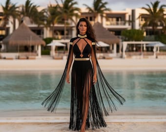 Handmade Greek Goddess Macrame Dress – Boho Festival & Statement Evening Gown