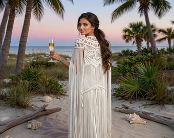 Millie's Hand-knotted Macramé Shrug-Women's Macrame beach and festival Cover up long