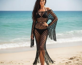 Macrame Cover Up Dress - Handmade macramé beach Cover Up for Women