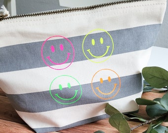 Kosmetiktasche Groß mit Neon Smileys | Kulturtasche