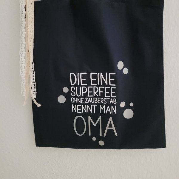 Geschenk für Oma | Baumwolltasche | Einkaufstasche Blau / Silber
