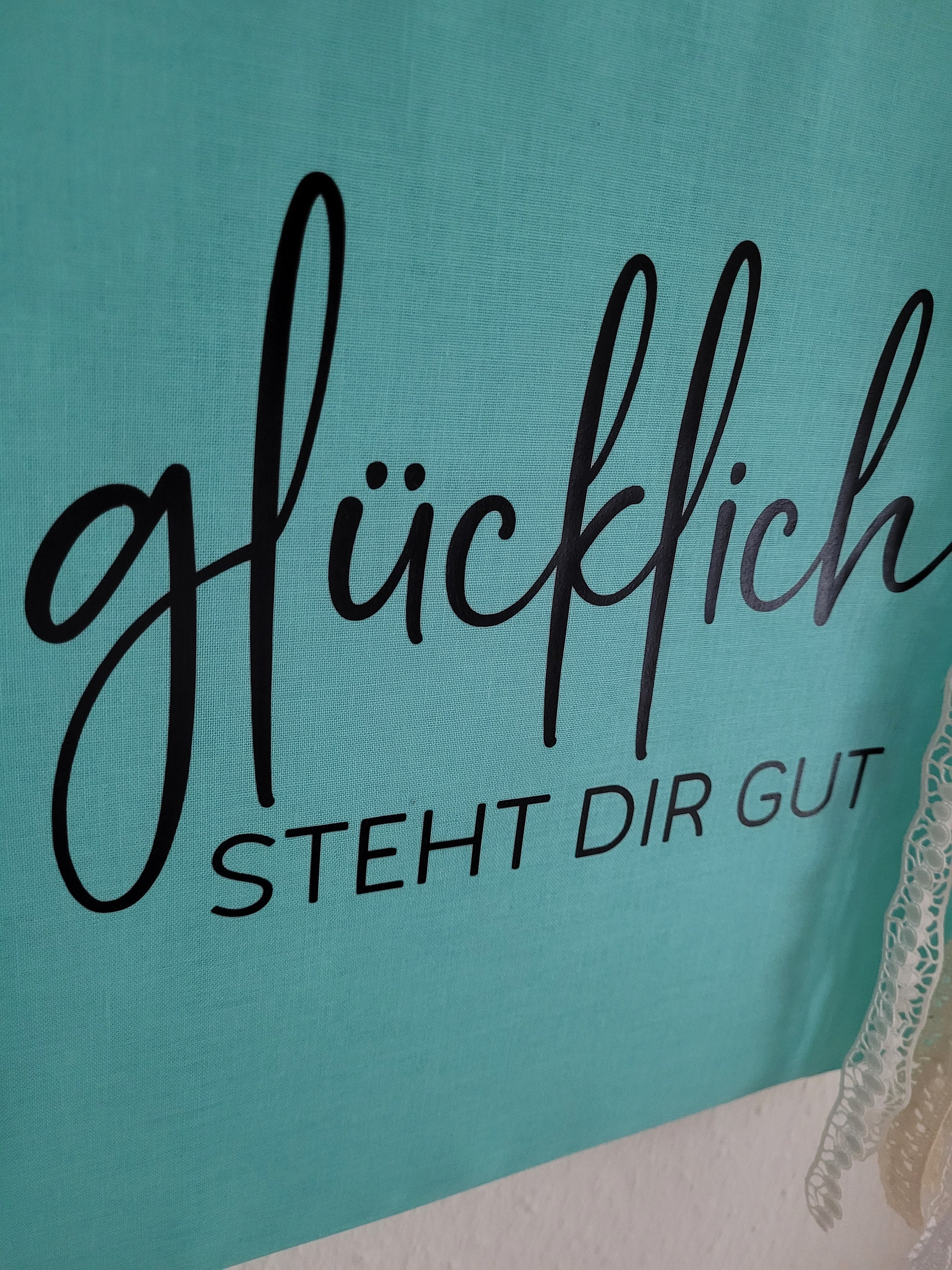 Baumwollbeutel mit Spruch Glücklich steht dir gut Stofftasche