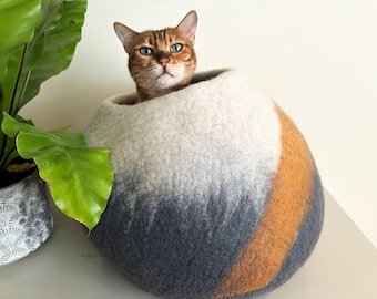 AMAZING SUMMER SALE - Best selling extra thick Merino Wool Cat Cave - Designed to match home Decor