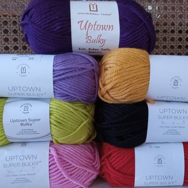 Universal Yarn Uptown Bulky and Super Bulky.  Anti-pilling soft Acrylic.