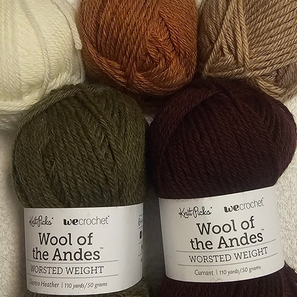 Worsted wool of the Andes.  Knit picks.