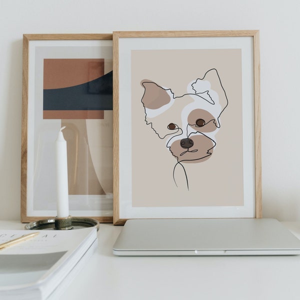 Hand-Drawn Modern One Line Art Terrier West Highland Pet Dog Portrait in Warm Neutral Earthy Boho Colors PRINTABLE Wall Art DIGITAL Download