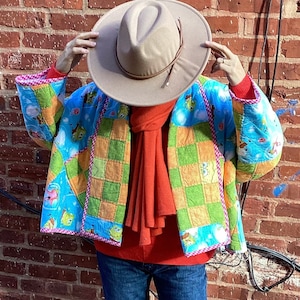 Vintage Patchwork Quilt Handmade Oversized Cropped Coat