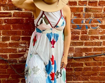 Handmade Vintage Patchwork Quilt Oversized Summer Sun Dress