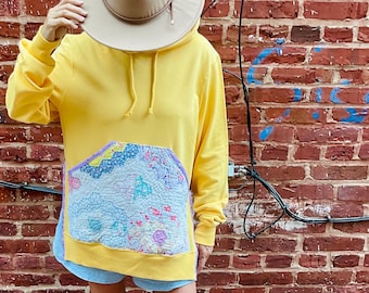 Sudadera oversize hecha a mano con colcha de patchwork vintage